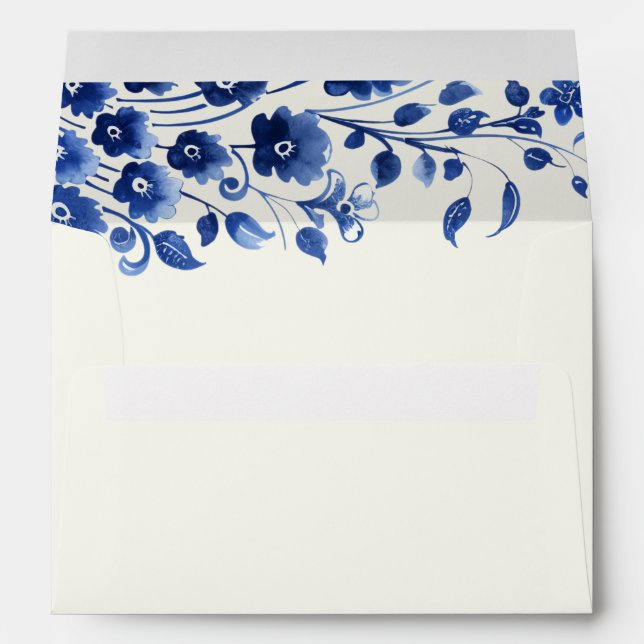 Enveloppe Mariage Floral de la Chinoiserie Bleue (Dos (Bas))