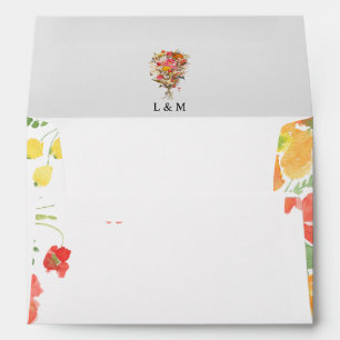 Enveloppe Mariage floral d'été rose et orange