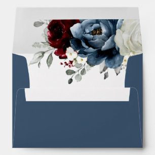 Enveloppe Mariage floral d'ivoire blanc bleu ardoise