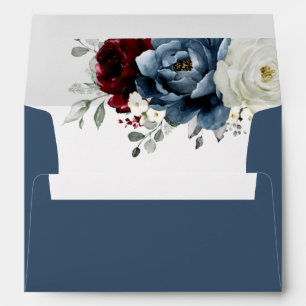 Enveloppe Mariage floral d'ivoire blanc bleu ardoise