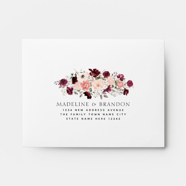 Enveloppe Mariage floral d'ivoire Bourgogne RSVP (Devant)