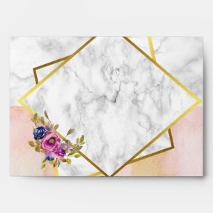 Enveloppe Mariage floral d'or d'aquarelle de marbre élégante