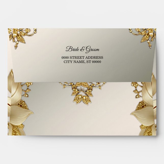 Enveloppe Mariage Floral Doré (Dos (Haut rabat))