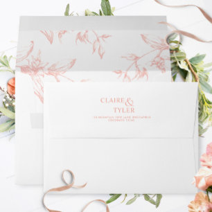 Enveloppe Mariage floral élégant blanc, blanc et brun