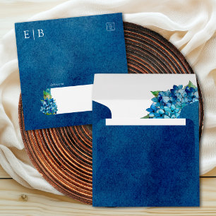 Enveloppe Mariage Floral Élégant Moderne aux Hortensias Bleu