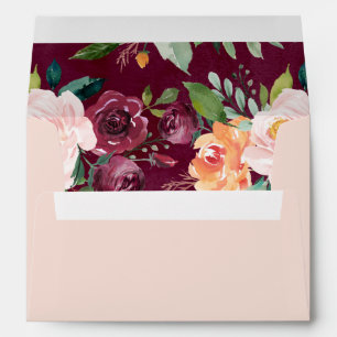 Enveloppe Mariage Floral Élégant Rose Bourgogne