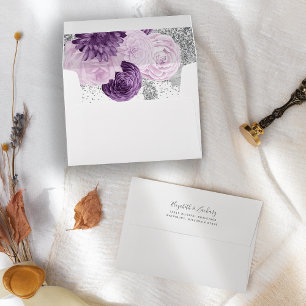 Enveloppe Mariage Floral Élégant Violet Argent