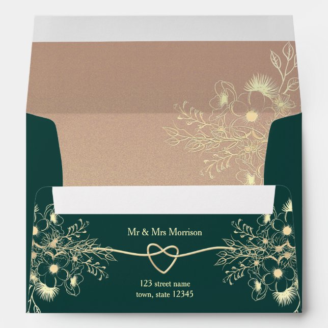 Enveloppe Mariage Floral Emerald Green Gold (Dos (Bas))