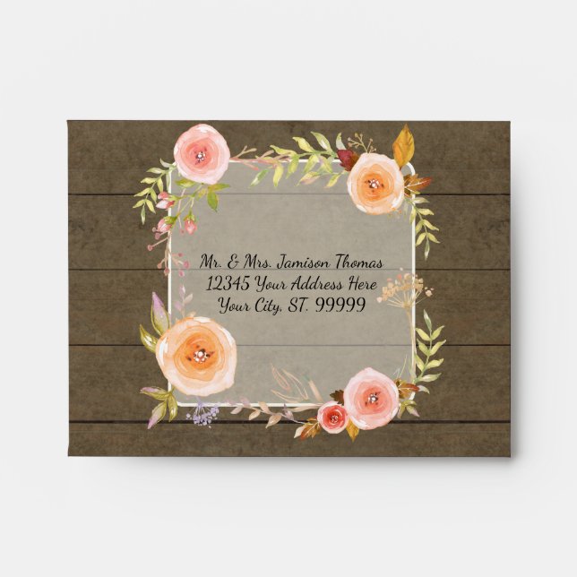 Enveloppe Mariage floral en bois rustique élégant peint RSVP (Devant)