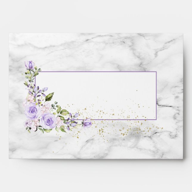 Enveloppe Mariage floral en marbre doré Lilac Rustique (Devant)