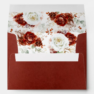 Enveloppe Mariage floral en terre cuite blanche et rouge de 