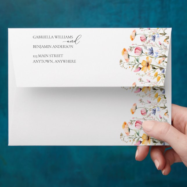 Enveloppe Mariage floral Fleur sauvage de prairie aquarelle (Hand)
