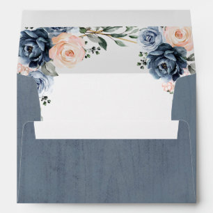Enveloppe Mariage floral géométrique bleu foncé