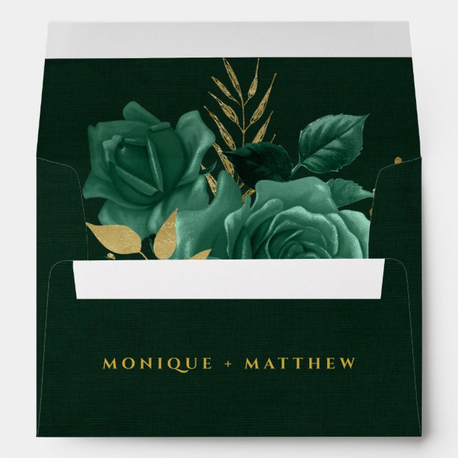 Enveloppe Mariage floral géométrique Emerald Green (Dos (Bas))