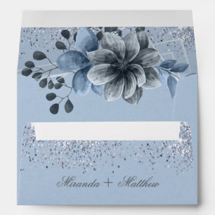 Enveloppe Mariage floral géométrique en argent bleu Dusty
