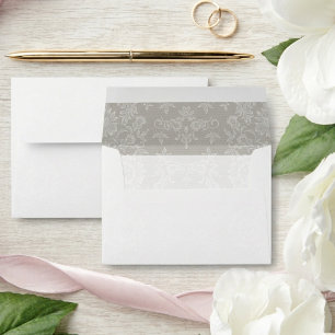 Enveloppe Mariage Floral Gris Élégant en Dentelle Blanche Vi