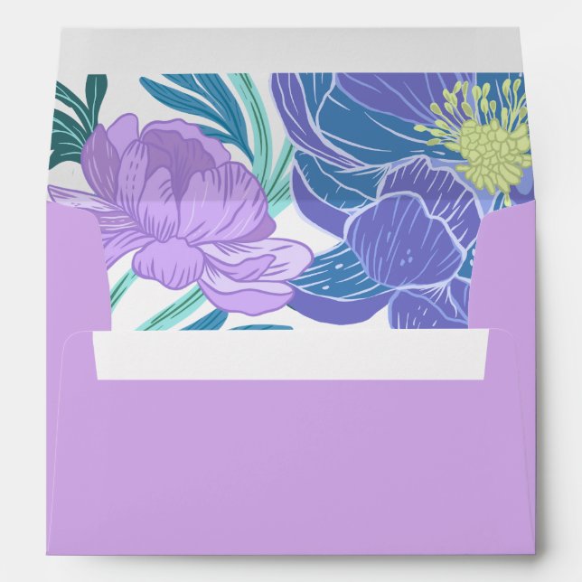 Enveloppe Mariage floral Lilac et Purple Pastel dessiné à la (Dos (Bas))
