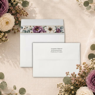 Enveloppe Mariage floral mauve et sauge