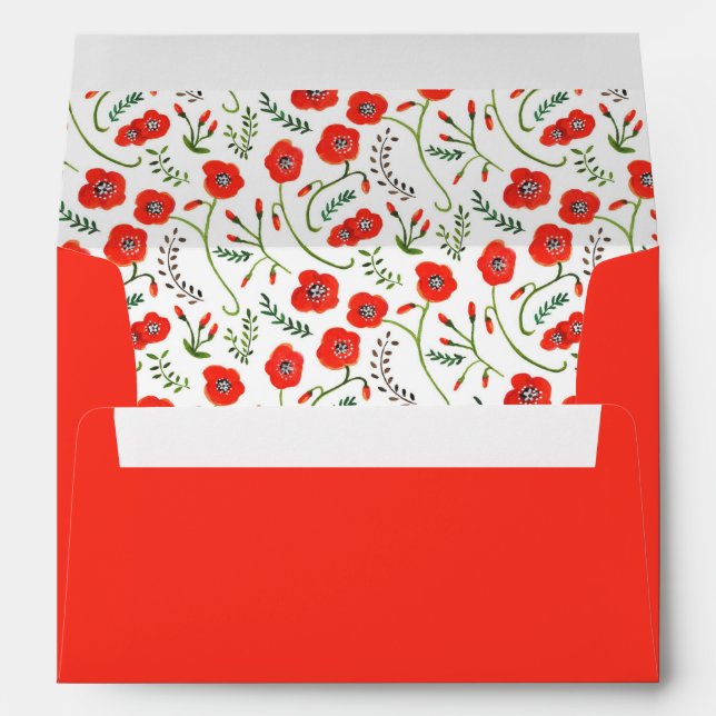 Enveloppe Mariage floral moderne des pavots rouges (Dos (Bas))