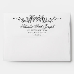 Enveloppe Mariage Floral Moderne Élégant Noir Et Blanc