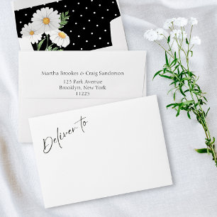 Enveloppe Mariage Floral Moderne Noir et Blanc à Points