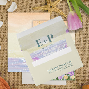 Enveloppe Mariage Floral Monogramme de Tulipe Violette Côtiè