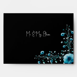 Enveloppe Mariage floral noir et bleu inspiré de l'océan