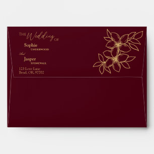 Enveloppe Mariage Floral Or Bourgogne