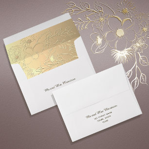 Enveloppe Mariage Floral Or Élégant