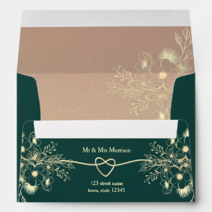 Enveloppe Mariage floral or vert émeraude