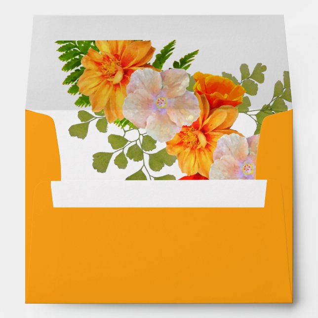 Enveloppe Mariage floral orange vibre (Dos (Bas))