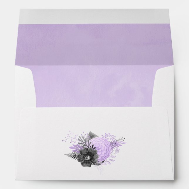 Enveloppe Mariage floral Pastel Lilac et Charcoal Grey (Dos (Bas))