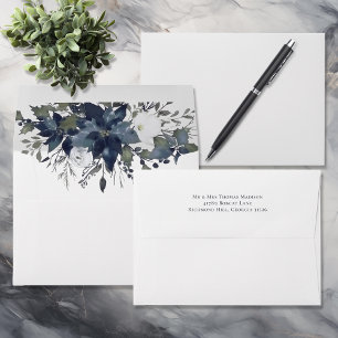 Enveloppe Mariage floral Poinsettia   bleu marine