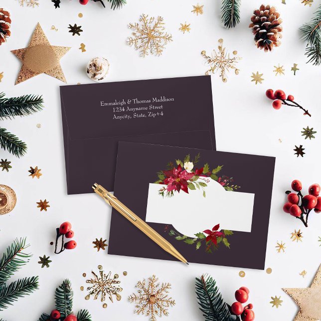 Enveloppe Mariage floral Poinsettia | Rouge à carlet (Créateur téléchargé)
