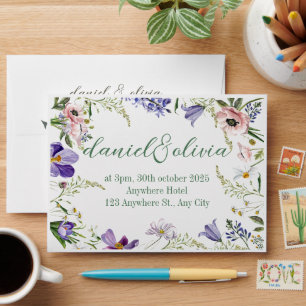 Enveloppe Mariage floral pourpre et crème
