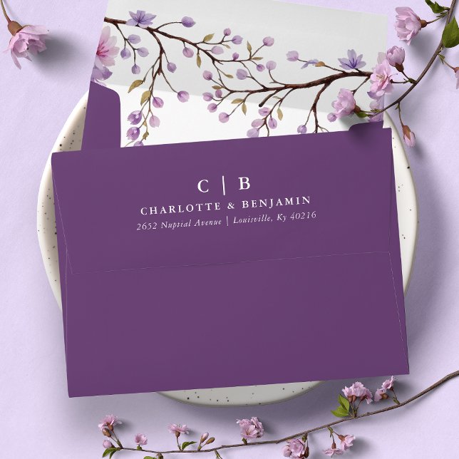 Enveloppe Mariage Floral Purple Wisteria Succursales (Créateur téléchargé)