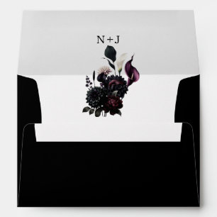 Enveloppe Mariage Floral Romantique Sombre et Sombre