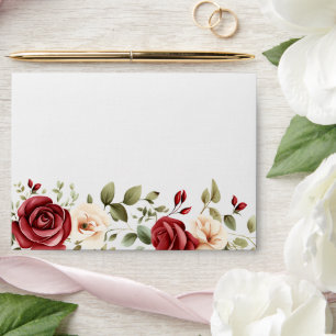 Enveloppe Mariage Floral Rose à la crème rouge