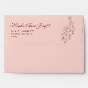 Enveloppe Mariage Floral Rose Bourgogne Bohème Botanique Mod