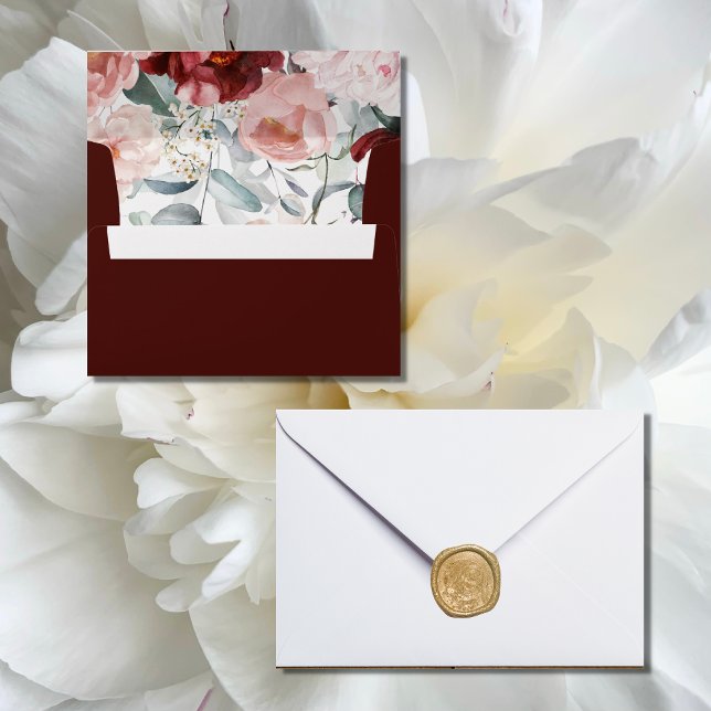 Enveloppe Mariage floral rose de Bourgogne (Créateur téléchargé)