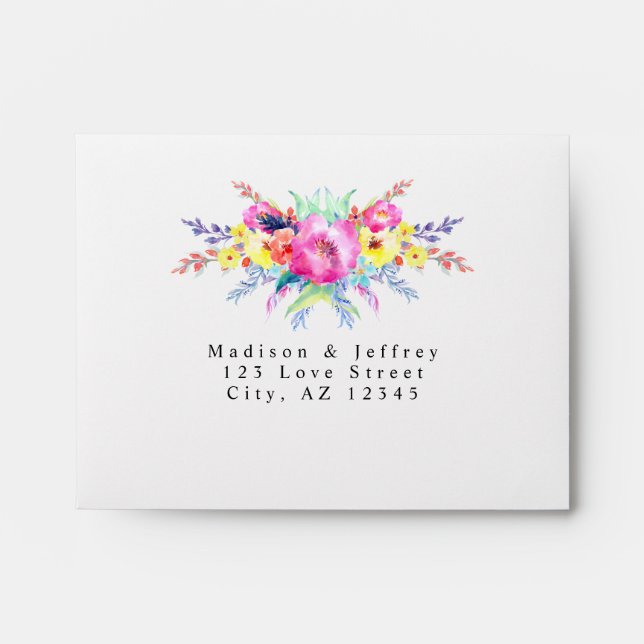 Enveloppe Mariage floral rose et jaune chaud RSVP (Devant)