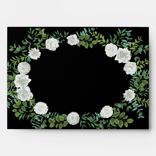 Enveloppe Mariage floral rose noire et blanche (Devant)