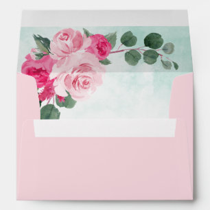 Enveloppe Mariage floral rose pâle et vert d'eau