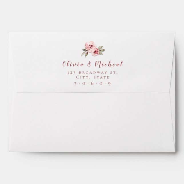 Enveloppe Mariage floral rose vif (Dos (Haut rabat))