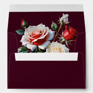 Enveloppe Mariage floral roses rose blanc rose foncé