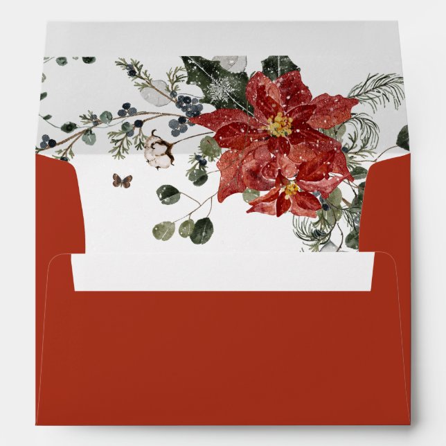 Enveloppe Mariage Floral rouge d'hiver (Dos (Bas))