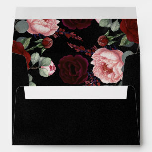 Enveloppe Mariage floral rouge et noir de Bourgogne