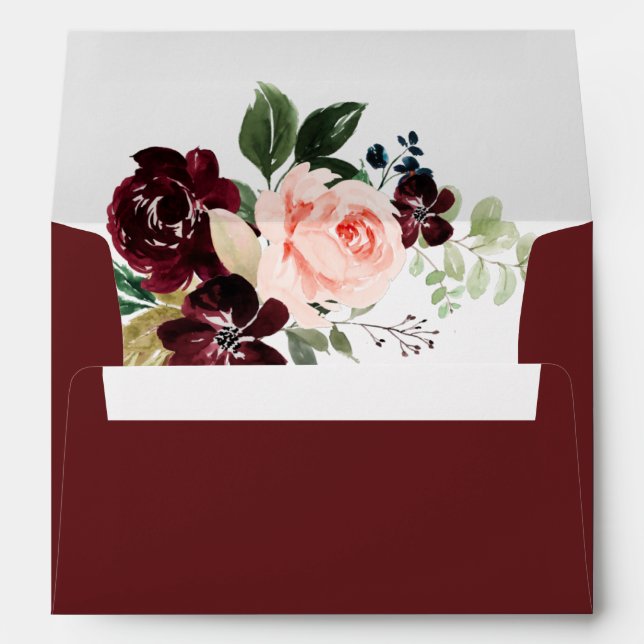 Enveloppe mariage floral rouge et roux (Dos (Bas))