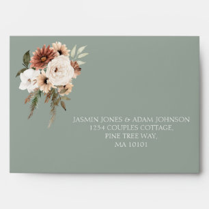 Enveloppe Mariage floral rustique de Pêche verte de Sage