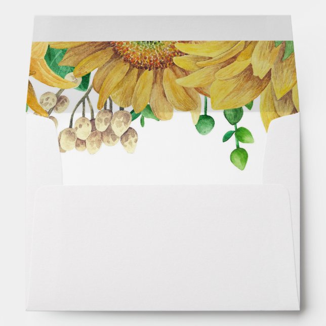 Enveloppe Mariage floral rustique. Fleurs de soleil. Fleurs  (Dos (Bas))